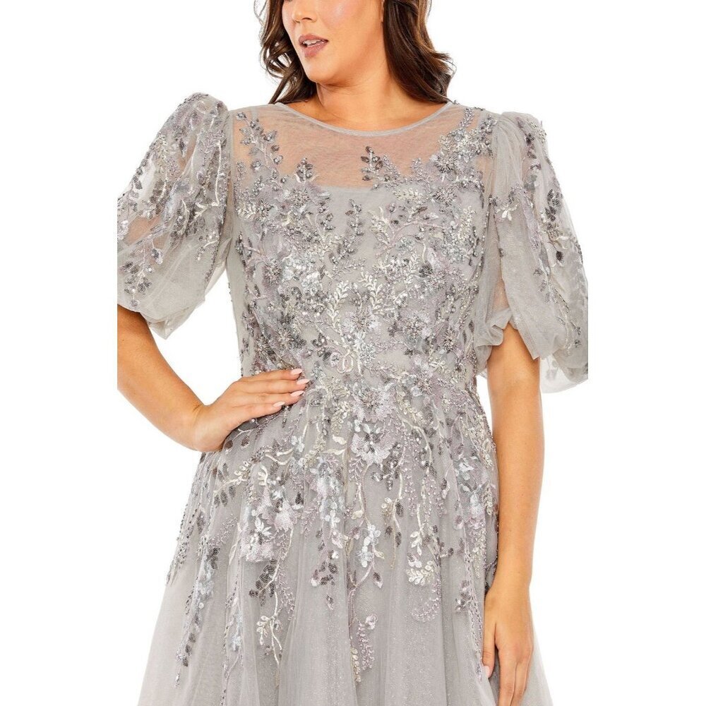 Mac Duggal Silver Sequin & Tulle Midi Dress - Picture 3 of 3
